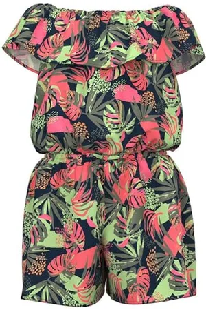 NAME IT Mädchen Nkfvinaya Ss Playsuit Fffff Noos, Dark Sapphire/Print:Tropical, 158