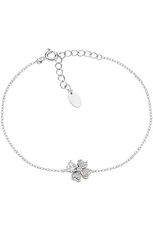 AMEN Quadricuore Armband mit Anhänger in Form eines Kleeblatts, aus 925er Sterlingsilber hergestellt, verziert mit Zirkoniasteinen, Länge: 16 cm, BRQUBB
