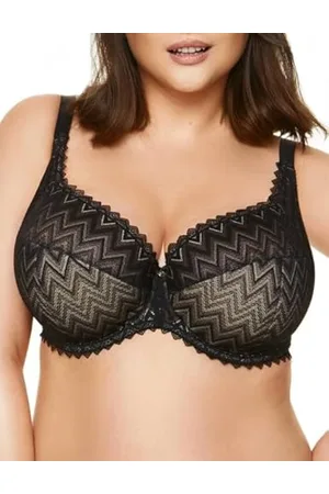Gorteks Lingerie Echo-B3 halb gepolsterter BH aus Spitze mit geometrischem Muster, Komfort BH Damen mit Bügel, große Größen Damen Unterwäsche, BH für große und kleine Brüste - 95F, Schwarz
