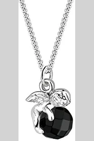 Elli Halskette Silber 925 Damen Kette Onyx Kristall Engel Anhänger, Schmuck Geschenke für Frauen Mädchen Mama Freundin, Schutzengel Silberkette Länge 45cm
