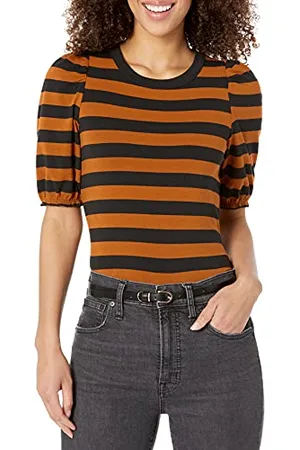Amazon Damen Kurzärmliges T-Shirt mit Puffärmeln und Rundhalsausschnitt in klassischer Passform, , S