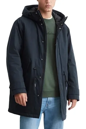 Marc O’ Polo Marc OߴPolo Denim Herren Parka mit Kapuze wasserabweisend, Blau , L