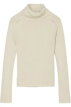 Marc O’ Polo Marc OߴPolo Damen Rollkragenpullover aus Bio-Baumwolle mit Rippstrickmuster, Cremefarben (Stony Sand), XL