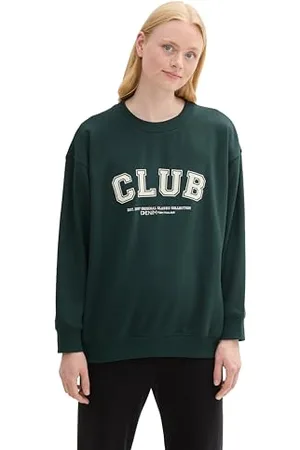 TOM TAILOR Damen 1044768 College Sweatshirt mit Print, 21525-Huntsman Green, 36