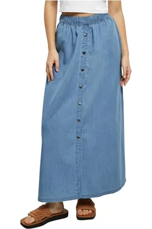 Urban classics Damen TB5987-Ladies Long Wide Light Denim Skirt Rock, , XXL