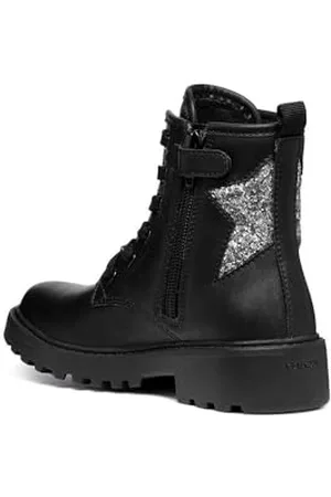 Geox J Casey Girl G Ankle Boot, Black/DK Silver, 38 EU