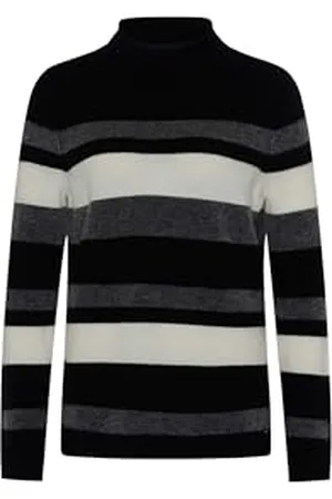 Brax Damen Style Lee Alpaca Rollkragenpullover Streifen Pullover, Black, 46