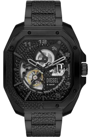 Diesel Herrenuhr Flayed, Dreizeigeruhrwerk, 47mm Schwarzes Edelstahlgehäuse mit Edelstahlarmband, DZ7472