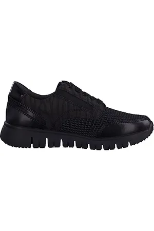 Jana Damen Sneaker flach Elegant mit Schnürsenkeln und Reißverschluss Weite H Mehrweite, Schwarz (Black/Zebra), 37 EU