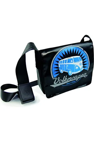 Brisa VW Collection - Stylishe & coole Volkswagen T1 Bulli Bus Retro/Vintage Outdoor Schulter-Umhänge-Tasche aus wetterfestem Tarpaulin/Plane (M/Schwarz)