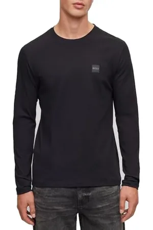 HUGO BOSS Herren Tacks Longsleeve aus Baumwoll-Jersey mit Logo-Aufnäher Schwarz M