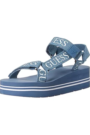 Guess Damen Avin Keilsandale, Blauer und weißer Denim, 38 EU