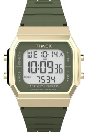 Timex Fitness-Tracker, Armbanduhr, Unisex, 40 mm, schwarzes Silikonarmband, digitales Zifferblatt, goldfarbenes Gehäuse TW5M60800