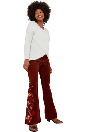 Joe Browns Damen Floral Embroidered Kick Flare Stretch Cord Trousers Lässige Hose, , 40