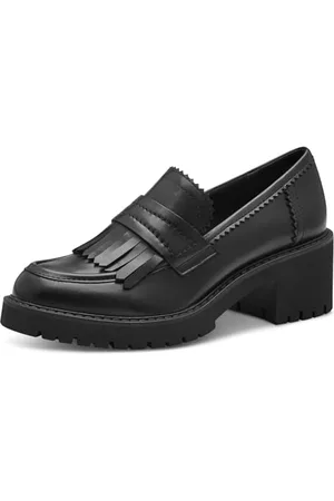 Marco Tozzi Damen Loafer mit Absatz Vegan mit Blockabsatz, (Black), 37 EU