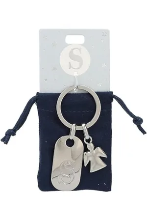 Depesche 11800-022 Silberner Schlüsselanhänger mit Buchstabe S und Schutzengel, Zinklegierung, inkl. farbigem Samtbeutel