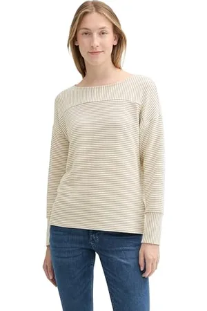 TOM TAILOR Damen 1043172 Sweatshirt mit Streifen, 36472-Beige Offwhite Stripe, 46