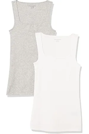 Amazon Damen Tanktop mit schmaler Passform und quadratischem Ausschnitt, 2er-Pack, , XS