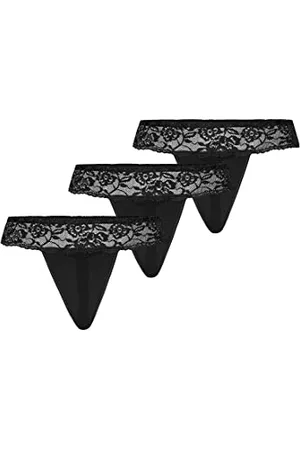 Teyli Damen String Tanga aus Mesh mit Spitze 3er Pack L