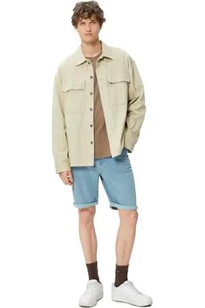 Koton Men Slim Fit Folded Detail Buttoned Bermuda Jean Shorts