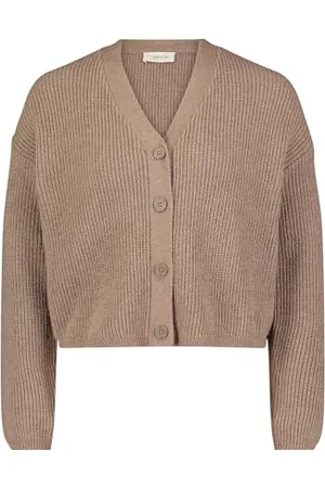 Cartoon Damen Basic-Strickjacke mit V-Ausschnitt Hellbraun,40