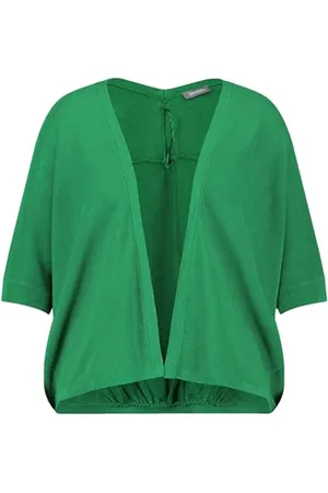 Samoon Damen Jacke Strick Fledermausärmel, Ärmelbündchen, halber Arm unifarben 52