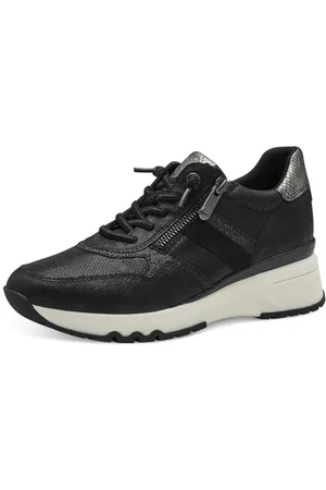 Marco Tozzi Damen Wedge Sneaker Freizeit mit Keilabsatz, Schwarz , 38 EU