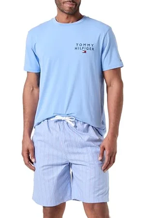 Tommy Hilfiger Herren Pyjama-Set Drawstring Kurz, blau (Cloudy Blue/Sport Stripes), S