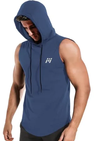 MEETWEE Herren Tank Top, Sportshirt mit Kapuze Ärmelloses Muskelshirts Fitness Sleeveless Shirt Atmungsaktiv Laufshirt Achselshirts Hoodie für Gym Running Training