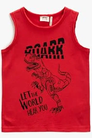 Koton Boys Dinosaur Printed Tank Top Crew Neck Cotton