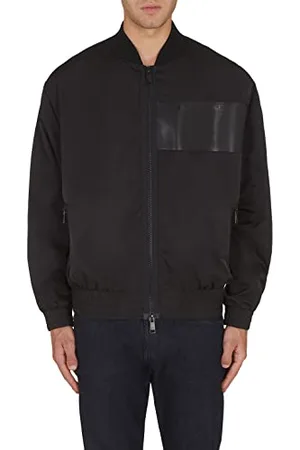 Armani Exchange Herren Vordertaschen, Bomberkragen-Stil, Leder-Patch. Jacket, Black, XL