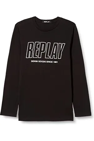 Replay Jungen Langarmshirt mit Logo, (Schwarz), 4 Jahre