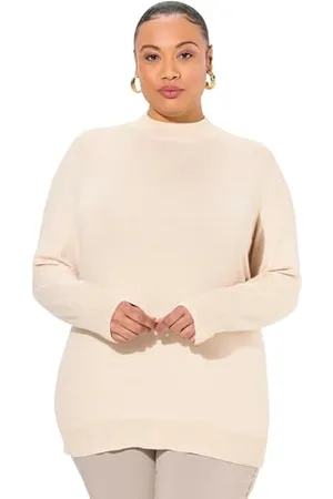 Ulla Popken Damen große Größen Übergrößen Plus Size Pullover, Stehkragen, Langarm, Rippbündchen