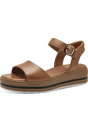 Jana Damen Sandalen mit Keilabsatz mit Klettverschluss Vegan, (Tan), 36 EU