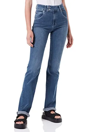 Moschino Womens Superstretch Blue with Embroidered Logo Patch Jeans, 34