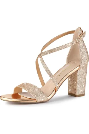 Allegra K Damen Glitter Crisscross Strap Block Heels Sandalen, , 40 EU