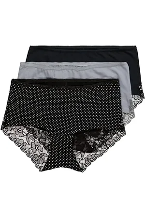 Ulla Popken Damen große Größen Übergrößen Plus Size Hipster, 3er-Pack, Spitzen-Einsatz