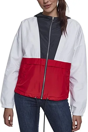 Urban classics Damen Jacke Übergangsjacke Ladies 3-Tone Oversize Windbreaker - Farbe navy/white/fire red, Größe XS