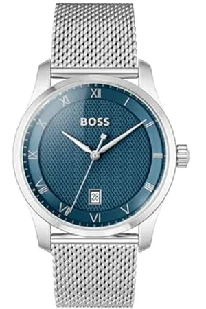 HUGO BOSS Uhr mit DREI-Zeiger-Quarzwerk für Herren Kollektion Principle mit Silbernes Edelstahl-Mesh-Gliederarmband - 1514115