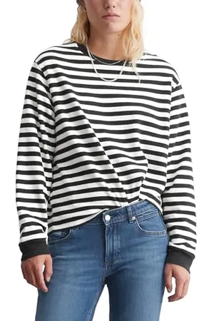 Marc O’ Polo Marc OߴPolo Denim Damen Langarmshirt aus Bio-Baumwolle gestreift, Schwarz (Black Multi 01), XS