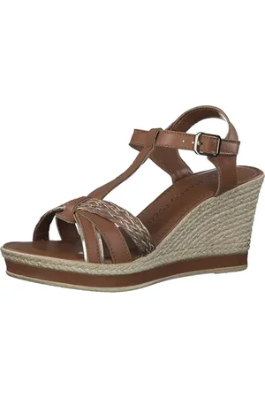 Marco Tozzi Damen Sandalen mit Keilabsatz mit Verstellbarem Riemen aus Leder, Braun , 38 EU