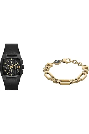 Diesel Herrenuhr Cliffhanger Black Mixed und Armband silberfarbener Edelstahl, Set