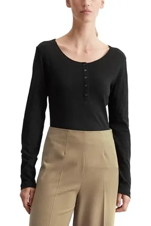 Marc O’ Polo Marc OߴPolo Damen Langarmshirt aus Bio-Baumwolle mit Knopfleiste, Schwarz (Black), L