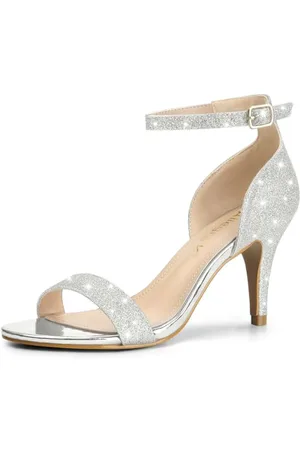 Allegra K Damen-Sandalen Glitzer-Knöchelriemen und Stiletto-Absatz 41