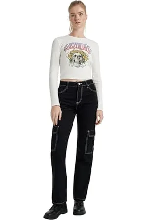 DeFacto Bootcut Jeans Damen Bootcut High Waist Jeans Damen Stretch Schlaghose Wide Leg Jeans Damen Jeans Bootcut Weite Hose Damen Flared Jeans Hose Damen Jeanshose Stretch Straight Fit Cargo