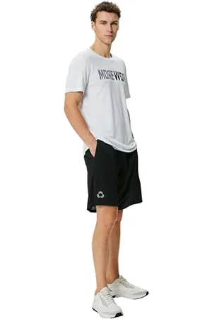 Koton Men Elastic Waist Slogan Printed Pocket Sport Shorts