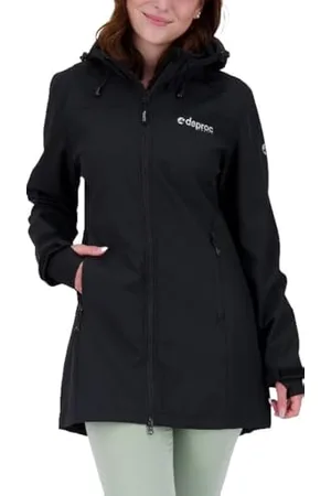DEPROC-Active Deproc Active Damen Leichter Softshellmantel Kurzmantel mit Kapuze Übergangsjacke CAVELL Long II Softshelljacke, Black, 46