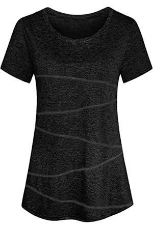 Sykooria Damen Sport Fitness T-Shirt Kurzarm Rundhals Laufshirt Trainingsshirt Leicht Atmungsaktiv Shortsleeve Gym Fitness Yoga Top, Schwarz S