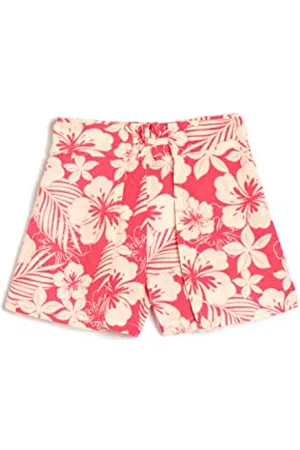 Koton Girls Linen Shorts Flower Printed Elastic Waistband
