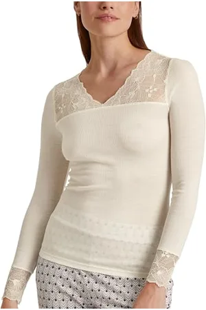Calida Silky Wool Glam Langarmshirt Damen, aus Wolle-Seide, Feinripp, temperaturausgleichend und geruchsneutralisierend